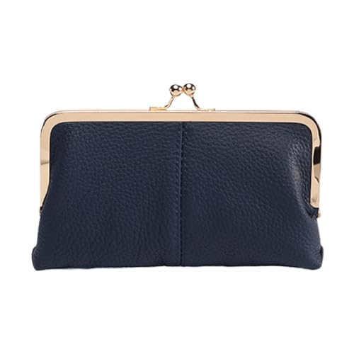 KOBONA Echte Leder Kuss Lock Wallet Ladies Geldbeutel Leder Leder Langer Schließ Kuss Brieftasche Abend Kupplung Geldbörse for Frauen täglich Arbeit Sommerferien Gebrauch von KOBONA