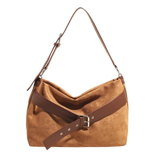 KOBONA Faux Leder Umhängetasche for Damen mit Reißverschluss Slouchy Tasche mit Großraum Schultertasche mit verstellbarem Gurt Wildleder Tragetasche for Büro, Reisen, Schule von KOBONA