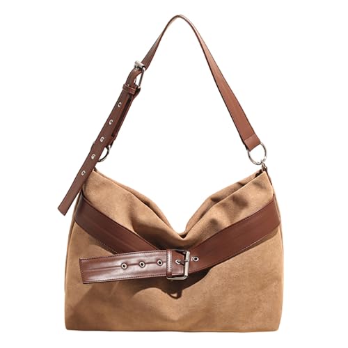 KOBONA Faux Leder Umhängetasche for Damen mit Reißverschluss Slouchy Tasche mit Großraum Schultertasche mit verstellbarem Gurt Wildleder Tragetasche for Büro, Reisen, Schule von KOBONA