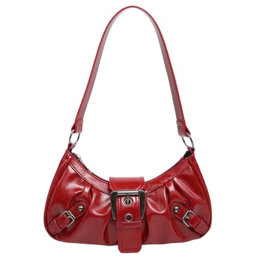 KOBONA Frauen Handtasche Y2K PU Leder Halbmond Tasche Plissee Unterarm Geldbörse Magnetverschluss Zipper Clutch Geldbörse Reise Pendler Tasche von KOBONA