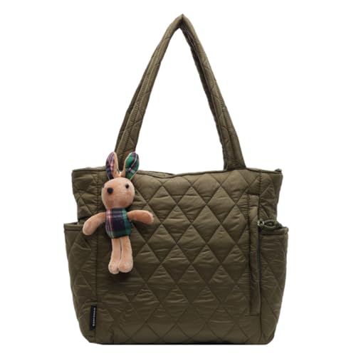 KOBONA Frauen gesteppt Diamantgitter Handtasche große Kapazität Trendy Tragetasche mit niedlichen Anhänger Mode Umhängetasche Puffy Tasche Handtasche von KOBONA