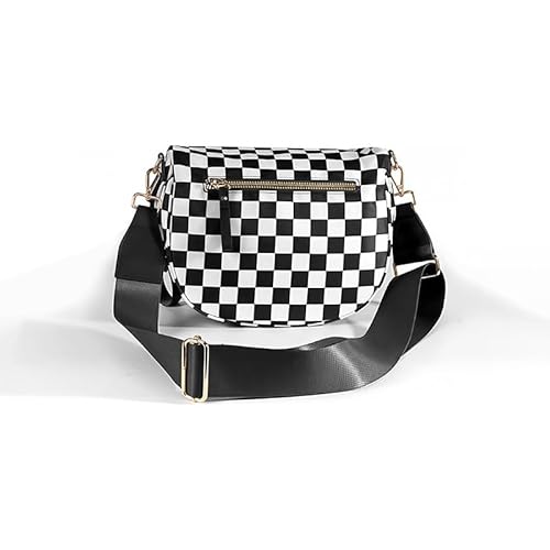 KOBONA Großkapazität Schachbrett Crossbody Umhängetasche Solid Sllouchy Bag Schwarz -Weiß -Schachbrett Bum Bags for Frauen Mädchen Geschenk von KOBONA