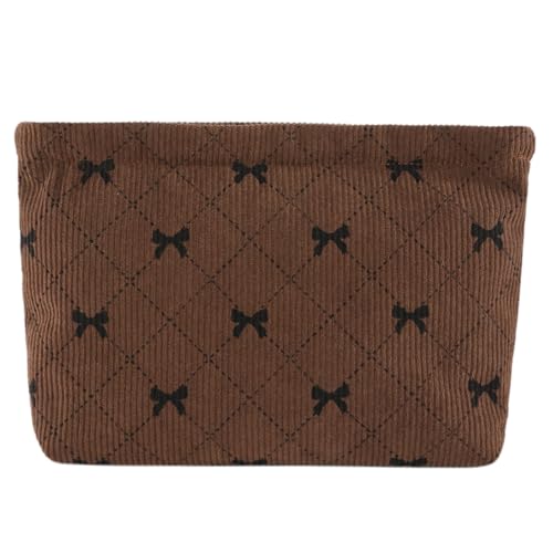 KOBONA Make-up-Aufbewahrungstasche for Damen, Schleifenmuster, Cord, for Mädchen, tägliche Kosmetiktasche (Beige) von KOBONA