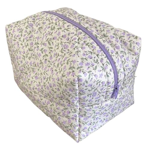 KOBONA Make-up-Aufbewahrungstasche mit ästhetischem Blumenmuster, großes Fassungsvermögen, tragbare Make-up-Tasche for Damen, Kosmetik-Organizer, Multifunktions-Hautpflegetasche von KOBONA
