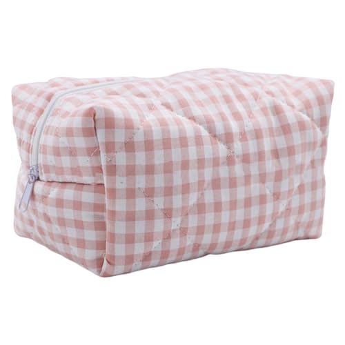 KOBONA Make-up-Tasche mit großem Fassungsvermögen, gesteppt, kariert, Make-up-Pinseltaschen, leicht, for Damen, tragbare Kosmetik-Aufbewahrungstasche, Reise-Kulturbeutel, Reißverschluss-Aufb von KOBONA