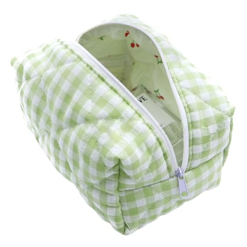 KOBONA Make-up-Tasche mit großem Fassungsvermögen, gesteppt, kariert, Make-up-Pinseltaschen, leicht, for Damen, tragbare Kosmetik-Aufbewahrungstasche, Reise-Kulturbeutel, Reißverschluss-Aufb von KOBONA
