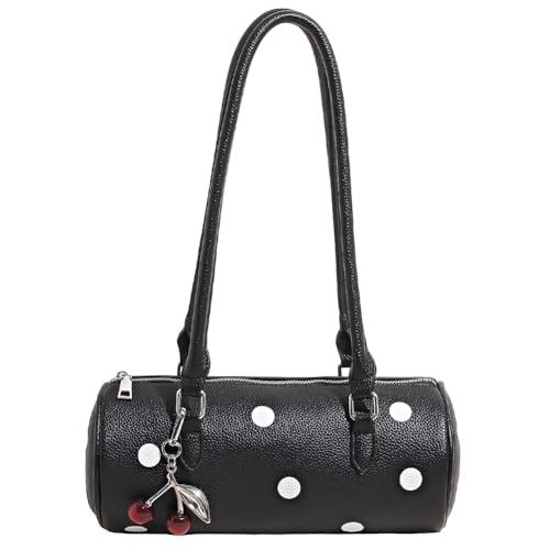 KOBONA PU Leder zylindrische Tasche Umhängetasche Satchel Handtasche for Frauenausflug (schwarz) von KOBONA