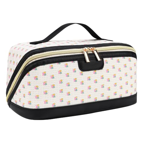 KOBONA Reise-Make-up-Tasche for Damen und Mädchen, Blumen-Kosmetiktasche, wasserdichte Hautpflegetasche, großes Fassungsvermögen, Make-up-Organizer, Reise-Einkaufstasche von KOBONA