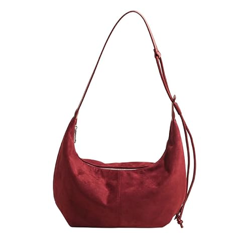 KOBONA Trendige Wildleder-Halbbeutel Top-Griff-Schlingbeutel for Frauen Mädchen (rot) von KOBONA