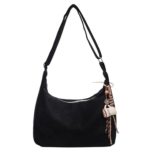 Wildleder -Umhängetasche Kausaler Crossbody Body Crescent Hobo -Tasche for Frauen Mädchen (schwarz) von KOBONA