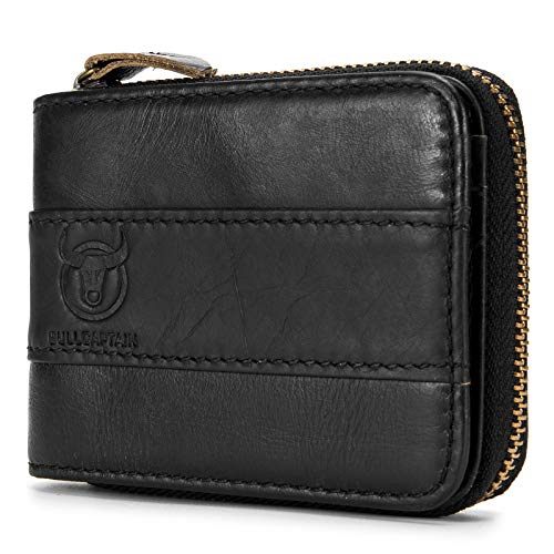 KOCAN Echtes Leder Bifold Zipper Wallet für Männer RFID Safe Travel Purse Pouch Geschenk,Bifold Wallet von KOCAN