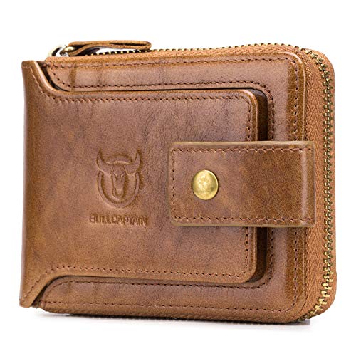 KOCAN Echtes Leder Bifold Zipper Wallet für Männer RFID Safe Travel Purse Pouch Geschenk,Genuine Leather Wallet for Men von KOCAN