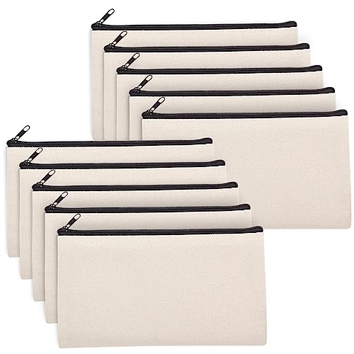 KOCKSHION 10 Stück Teiliges Leerer Canvas Kosmetiktaschen für DIY Projekte Reißverschluss Federmäppchen Individuell Gestaltbare Aufbewahrungstaschen für Reisen und Kunsthandwerk von KOCKSHION