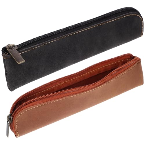 KOCKSHION 2 Stück Ästhetisches Federmäppchen für Mädchen Schmales PU Federmäppchen Verschleißfest und Geräumig Praktische Stiftetasche für Schule und Make Up Kosmetiktasche für Erwachsene von KOCKSHION