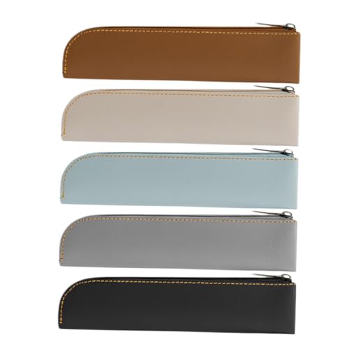 KOCKSHION 5 Stück PU Leder Stifteetuis mit Großem Fassungsvermögen Breiter Reißverschluss Minimalistisches Design Praktischer Schreibwaren Organizer für Schule und Büro Vielseitiger von KOCKSHION