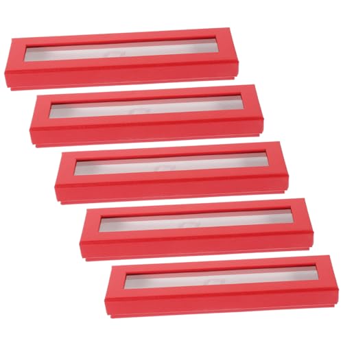 KOCKSHION 5 Stück Stiftebox mit Sichtfenster Multifunktionale Aufbewahrung für Füllfederhalter Kugelschreiber und Bleistifte Dekorative Transparente Stiftbox für Schule und Büro Rot von KOCKSHION