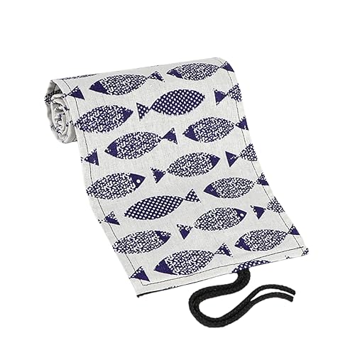 KOCKSHION Bleistiftverpackung Rolle up Hülle Halter Für Stifte Tragbares Stiftemäppchen Aus Canvas Mit Cartoon Saury Muster 48 Slots Für Zeichnung Und Malvorlagen Für Schule Und von KOCKSHION