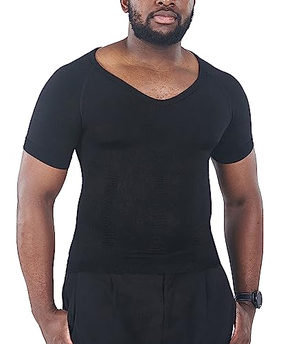 KOCLES Gynäkomastie Kompressionsshirts für Herren, Shapewear Slimming Body Shaper Unterhemd, V-Ausschnitt Baselayer T-Shirt Workout, V-Ausschnitt, Schwarz, XL von KOCLES