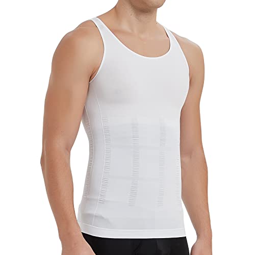 KOCLES Herren Athletic Compression Shirt Slimming Body Shaper Tank Top Abs Abdomen Slim Vest Undershirt, Weiß, Groß von KOCLES