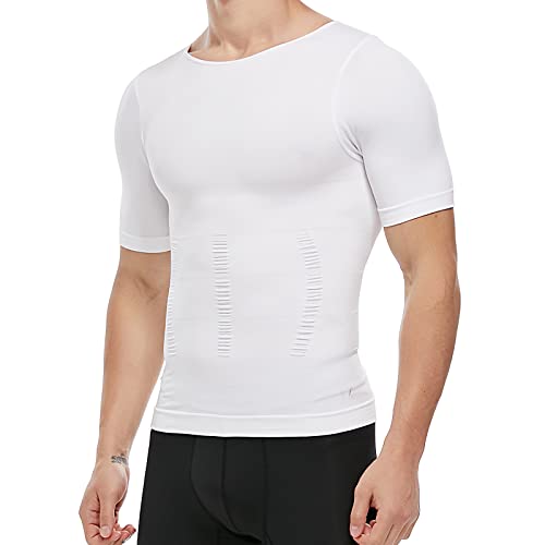 KOCLES Herren-Kompressionsshirt, Unterhemd, schlank machendes Tank Top, Workout Weste, Bauchmuskeln, Figurformende Shapewear, Weiss/opulenter Garten, Mittel von KOCLES