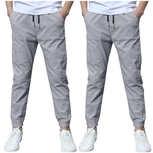 KODMNSW 2er Pack Hosen Jungen Baumwolle Leinen Hose Dünn Sommerhose Robust Arbeitshose Leinenhose Haremshose Einfarbig Outdoorhose Freizeithose 3-13 Jahre Angebote Grau 10 Jahre von KODMNSW