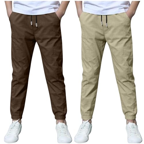 KODMNSW 2er Pack Hosen Jungen Baumwolle Leinen Hose Dünn Sommerhose Robust Arbeitshose Leinenhose Haremshose Einfarbig Outdoorhose Freizeithose 3-13 Jahre Angebote Kaffee 13 Jahre von KODMNSW