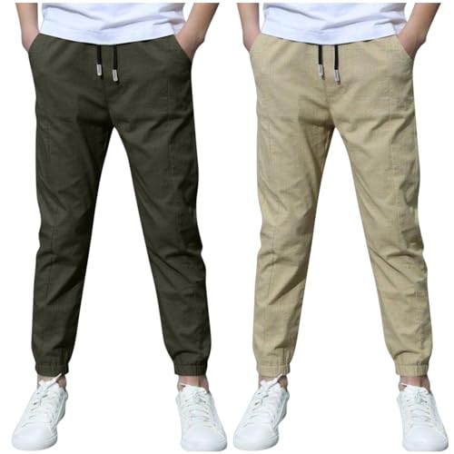 KODMNSW 2er Pack Hosen Jungen Baumwolle Leinen Hose Dünn Sommerhose Robust Arbeitshose Leinenhose Haremshose Einfarbig Outdoorhose Freizeithose 3-13 Jahre Angebote des Tages Heute Grün 8 Jahre von KODMNSW