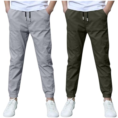 KODMNSW 2er Pack Hosen Jungen Baumwolle Leinen Hose Dünn Sommerhose Robust Arbeitshose Leinenhose Haremshose Einfarbig Outdoorhose Freizeithose 3-13 Jahre Blitzangebote des Tages Dunkelgrau 10 Jahre von KODMNSW