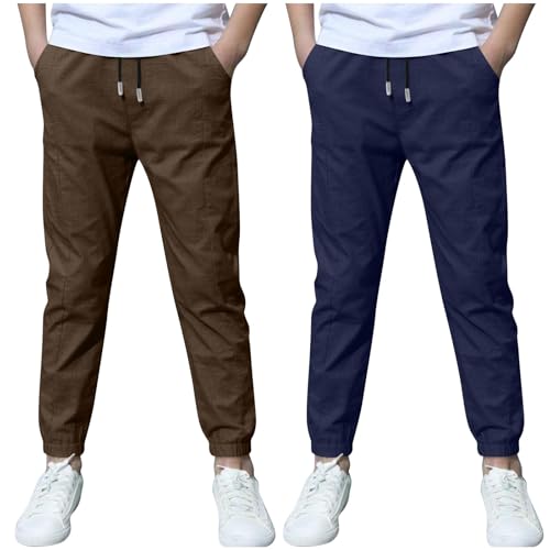 KODMNSW 2er Pack Hosen Jungen Baumwolle Leinen Hose Dünn Sommerhose Robust Arbeitshose Leinenhose Haremshose Einfarbig Outdoorhose Freizeithose 3-13 Jahre Braun 10 Jahre von KODMNSW