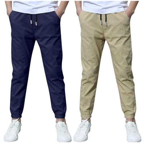 KODMNSW 2er Pack Hosen Jungen Baumwolle Leinen Hose Dünn Sommerhose Robust Arbeitshose Leinenhose Haremshose Einfarbig Outdoorhose Freizeithose 3-13 Jahre Gutschein Hellblau 6 Jahre von KODMNSW