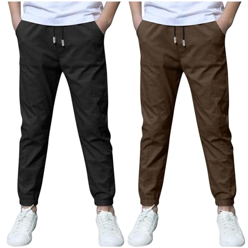 KODMNSW 2er Pack Hosen Jungen Baumwolle Leinen Hose Dünn Sommerhose Robust Arbeitshose Leinenhose Haremshose Einfarbig Outdoorhose Freizeithose 3-13 Jahre Kaffee 4 Jahre von KODMNSW