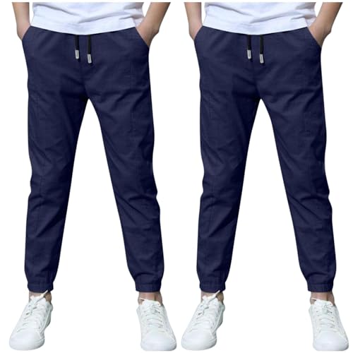 KODMNSW 2er Pack Hosen Jungen Baumwolle Leinen Hose Dünn Sommerhose Robust Arbeitshose Leinenhose Haremshose Einfarbig Outdoorhose Freizeithose 3-13 Jahre Outlet Angebote Marine 12 Jahre von KODMNSW