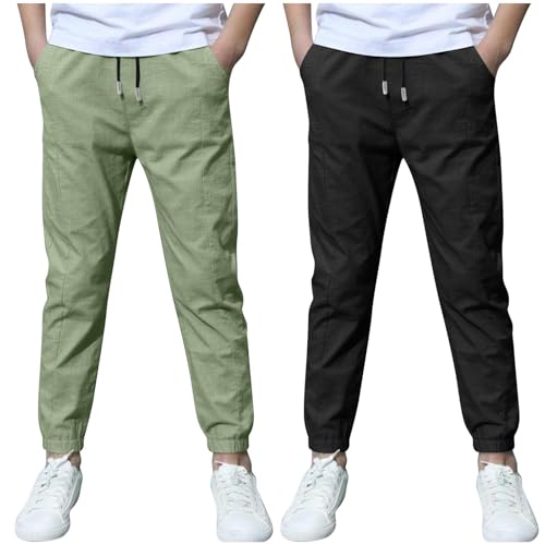 KODMNSW 2er Pack Hosen Jungen Baumwolle Leinen Hose Dünn Sommerhose Robust Arbeitshose Leinenhose Haremshose Einfarbig Outdoorhose Freizeithose 3-13 Jahre Marineblau 12 Jahre von KODMNSW