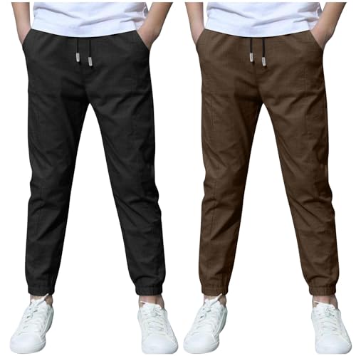 KODMNSW 2er Pack Hosen Jungen Baumwolle Leinen Hose Dünn Sommerhose Robust Arbeitshose Leinenhose Haremshose Einfarbig Outdoorhose Freizeithose 3-13 Jahre Sale Kaffee 12 Jahre von KODMNSW