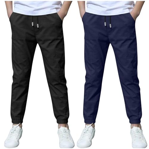KODMNSW 2er Pack Hosen Jungen Baumwolle Leinen Hose Dünn Sommerhose Robust Arbeitshose Leinenhose Haremshose Einfarbig Outdoorhose Freizeithose 3-13 Jahre Armeegrün 10 Jahre von KODMNSW