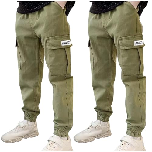KODMNSW 2er Pack Hosen Jungen Cargohose Jogginghose Sporthose Robust Arbeitshose Outdoorhose Freizeithose mit Tasche Sommerhose für Jungs 3-13 Jahre Angebote Armeegrün 13 Jahre von KODMNSW