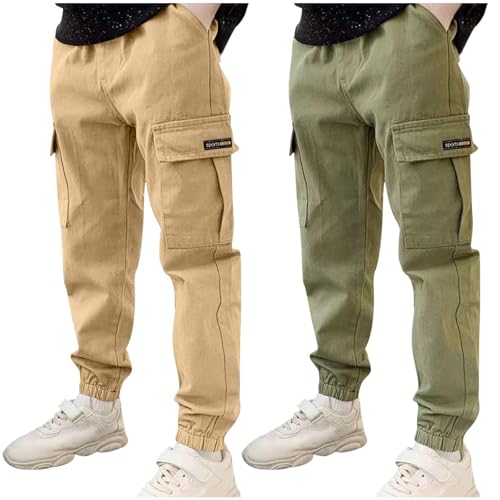 KODMNSW 2er Pack Hosen Jungen Cargohose Jogginghose Sporthose Robust Arbeitshose Outdoorhose Freizeithose mit Tasche Sommerhose für Jungs 3-13 Jahre Angebote Kaffee 12 Jahre von KODMNSW