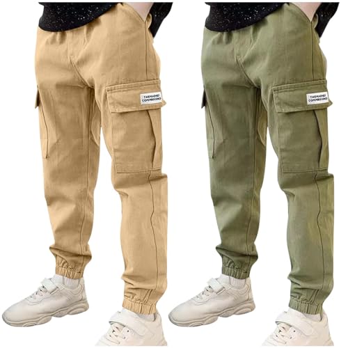 KODMNSW 2er Pack Hosen Jungen Cargohose Jogginghose Sporthose Robust Arbeitshose Outdoorhose Freizeithose mit Tasche Sommerhose für Jungs 3-13 Jahre Gutschein Braun 13 Jahre von KODMNSW