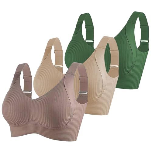KODMNSW 3er Pack BH Damen Ohne Bügel Große Brüste Starker Halt Bra Push Up Seamless Weich Bequem BHS Gepolstert Verstellbarer Vollschalen Bustier Klassische Büstenhalter Grün L von KODMNSW