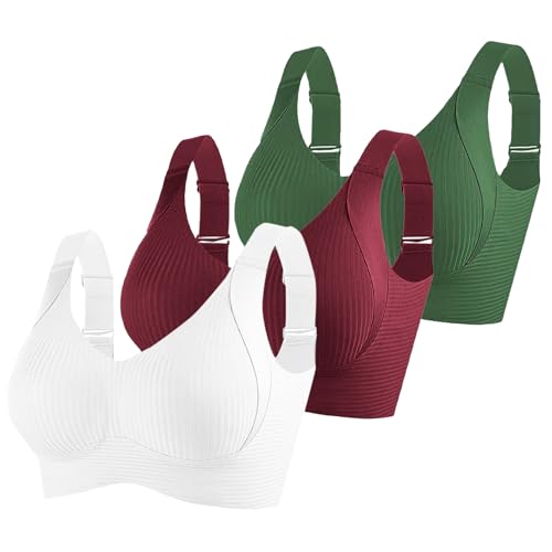 KODMNSW 3er Pack BH Damen Ohne Bügel Große Brüste Starker Halt Bra Push Up Seamless Weich Bequem BHS Gepolstert Verstellbarer Vollschalen Bustier Klassische Büstenhalter Grün 4XL von KODMNSW
