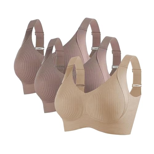 KODMNSW 3er Pack BH Damen Ohne Bügel Große Brüste Starker Halt Bra Push Up Seamless Weich Bequem BHS Gepolstert Verstellbarer Vollschalen Bustier Klassische Büstenhalter Kaffee L von KODMNSW
