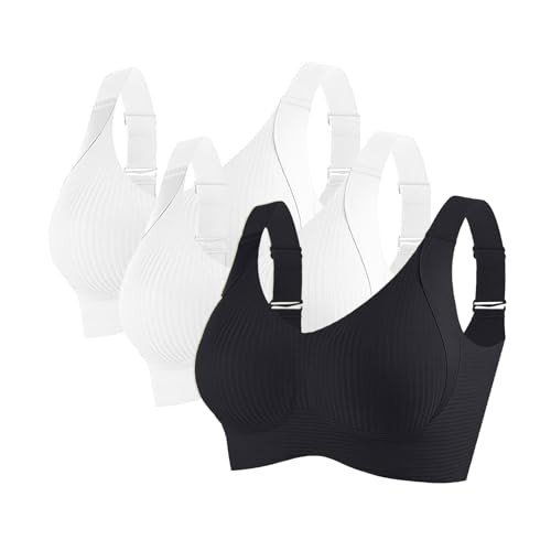 KODMNSW 3er Pack BH Damen Ohne Bügel Große Brüste Starker Halt Bra Push Up Seamless Weich Bequem BHS Gepolstert Verstellbarer Vollschalen Bustier Klassische Büstenhalter Weiß 4XL von KODMNSW