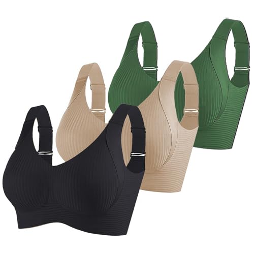 KODMNSW 3er Pack BH Damen Ohne Bügel Große Brüste Starker Halt Bra Push Up Seamless Weich Bequem BHS Gepolstert Verstellbarer Vollschalen Bustier Klassische Büstenhalter Grün 4XL von KODMNSW