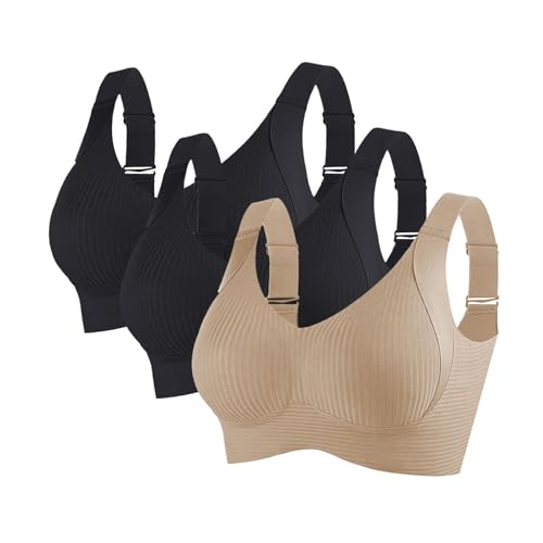 KODMNSW 3er Pack BH Damen Ohne Bügel Große Brüste Starker Halt Bra Push Up Seamless Weich Bequem BHS Gepolstert Verstellbarer Vollschalen Bustier Klassische Büstenhalter Schwarz XL von KODMNSW