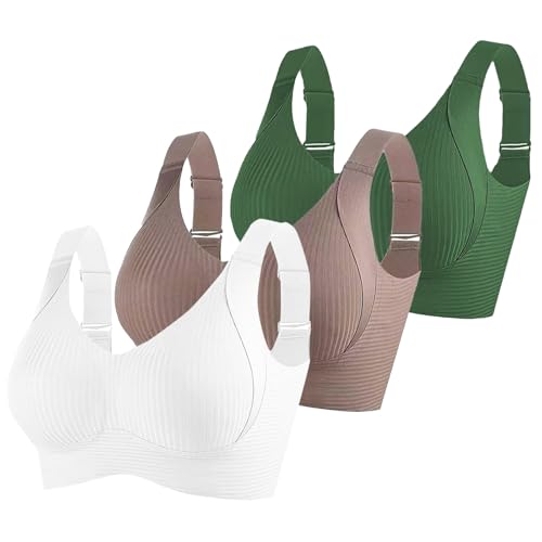 KODMNSW 3er Pack BH Damen Ohne Bügel Große Brüste Starker Halt Bra Push Up Seamless Weich Bequem BHS Gepolstert Verstellbarer Vollschalen Bustier Klassische Büstenhalter Grün 5XL von KODMNSW