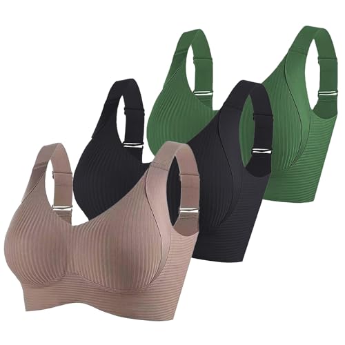 KODMNSW 3er Pack BH Damen Ohne Bügel Große Brüste Starker Halt Bra Push Up Seamless Weich Bequem BHS Gepolstert Verstellbarer Vollschalen Bustier Klassische Büstenhalter Grün 4XL von KODMNSW