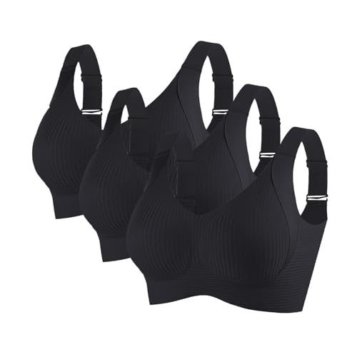 KODMNSW 3er Pack BH Damen Ohne Bügel Große Brüste Starker Halt Bra Push Up Seamless Weich Bequem BHS Gepolstert Verstellbarer Vollschalen Bustier Klassische Büstenhalter Schwarz 5XL von KODMNSW