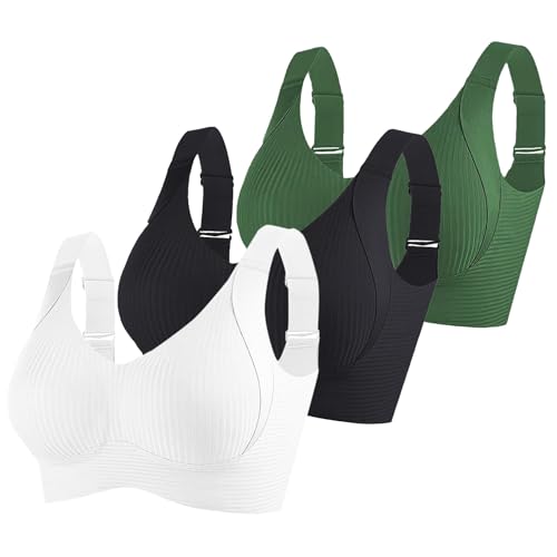 KODMNSW 3er Pack BH Damen Ohne Bügel Große Brüste Starker Halt Bra Push Up Seamless Weich Bequem BHS Gepolstert Verstellbarer Vollschalen Bustier Klassische Büstenhalter Grün 4XL von KODMNSW