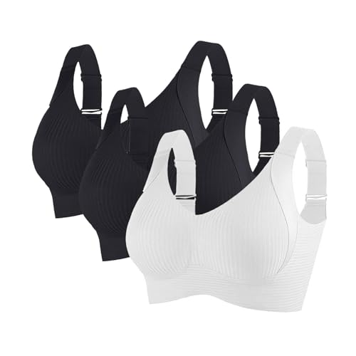 KODMNSW 3er Pack BH Damen Ohne Bügel Push Up BHS Seamless Bra Starker Halt Nahtlose Soft Bustier Komfort Gepolstert Büstenhalter Unterwäsche für Alltag Kleidung Schwarz XL von KODMNSW