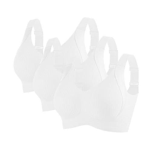 KODMNSW 3er Pack BH Damen Ohne Bügel Push Up BHS Seamless Bra Starker Halt Nahtlose Soft Bustier Komfort Gepolstert Büstenhalter Unterwäsche für Alltag Kleidung Weiß L von KODMNSW